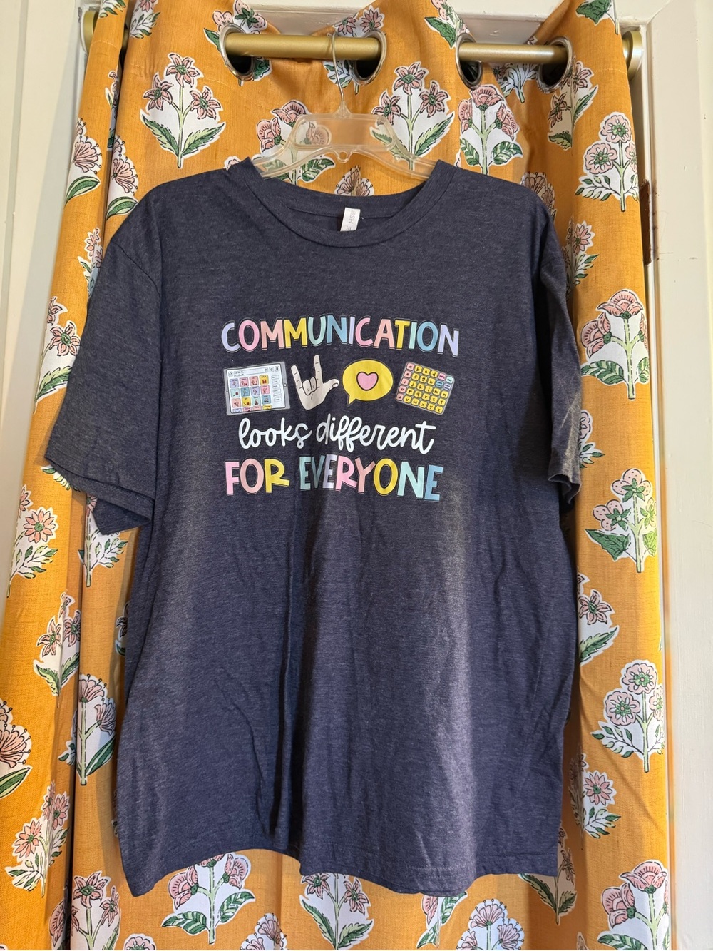 Gildan Navy Short-Sleeve Tee with Multicolor Communication Graphic
